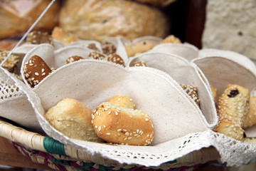 Bread rolls with sesame, souvenirs on sale, Cyprus island