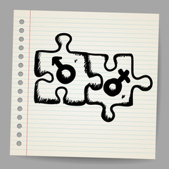 Doodle puzzles with gender symbols, vector illustration