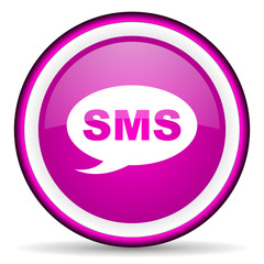 sms violet glossy icon on white background
