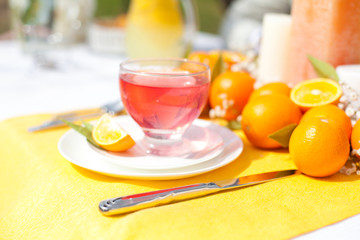 beautiful wedding table decoration with stylized orange