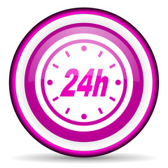 24h violet glossy icon on white background