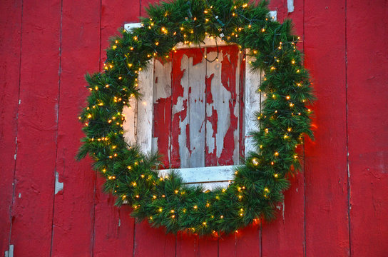 wreath on old barn