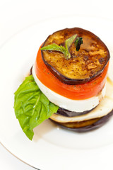 Mozzarella, Tomato and Eggplant Napoleon Tower