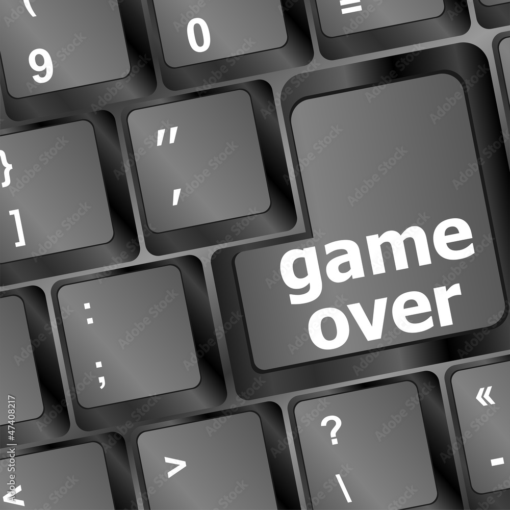 Poster computer keyboard with game over key - technology background