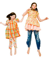 Portrait of girls jumping