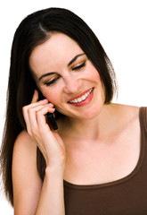 Close-up of a woman talking on mobile