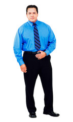 Businessman holding belt