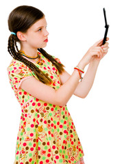 Obraz premium Caucasian girl text messaging