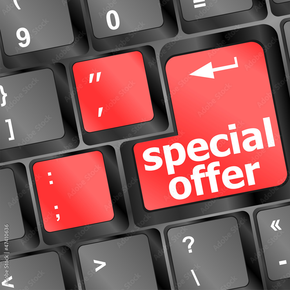 Poster special offer button on computer keyboard