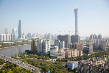 Obraz premium Panorama of Guangzhou with Canton Tower and Twin Tower