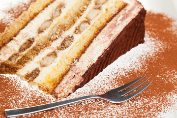 Ein Stück liegende Tiramisutorte