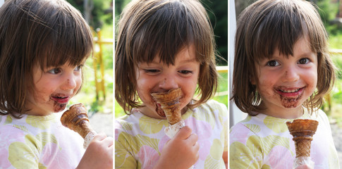 Dziewczynka je czekoladowe lody - obrazy, fototapety, plakaty