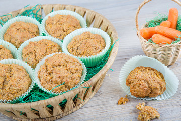 Homemade carrot muffins baked for Easter holiday