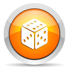 dice orange glossy icon on white background