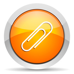 paper clip orange glossy icon on white background