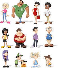 Group of cute happy cartoon people