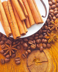 cinnamon and coffee on the white plate
