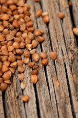 buckwheat on an old wooden surface
