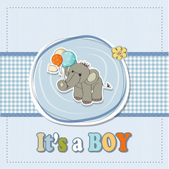 baby boy shower card with elephant and balloons