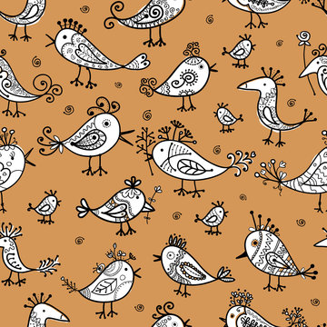  Funny birds, seamless pattern for your design