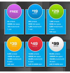 Vector Pricing Tables with Minimalistic Design