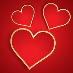 Red heart with golden border. Vector.