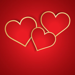 Red heart with golden border. Vector.