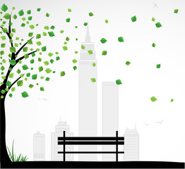 City theme Background with abstract tree. Vector