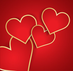 Red heart with golden border. Vector.