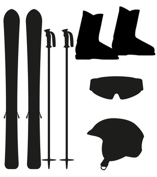 ski equipment icon set silhouette vector illustration