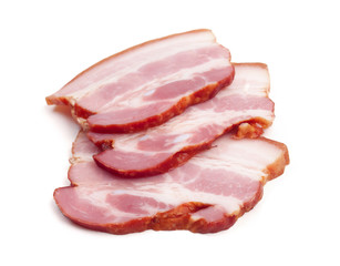 Slices of cured bacon - cut out on white