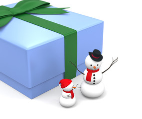 snowman and his baby and happy gift