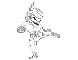 Muay Thai Boran : character cartoon 7 (Roundhouse kick)