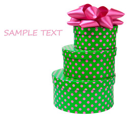 Ribbon bow on gift boxes with polka dots