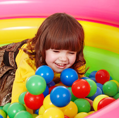 Fototapeta na wymiar Little girl in group colourful ball.