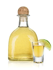 Deurstickers Bottle of gold tequila © karandaev
