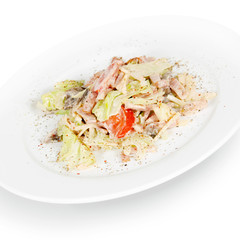salad with bacon. isolated on white background
