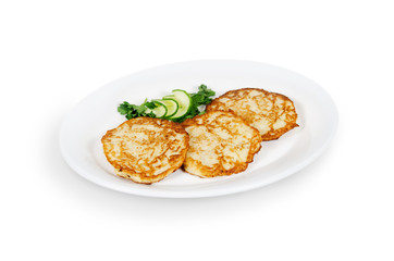 potato pancakes with a pig. isolated on white background