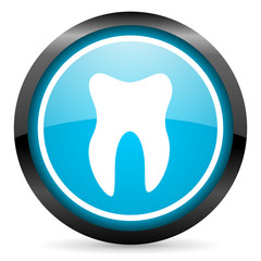 tooth blue glossy circle icon on white background