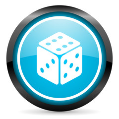 dice blue glossy circle icon on white background
