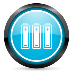 Obraz premium batteries blue glossy circle icon on white background