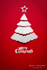 Vintage Christmas postcard with true paper christmas tree