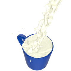 Milk splash in blue mug