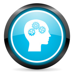 head blue glossy circle icon on white background