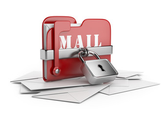 Secure mail data. Email concept. 3D icon isolated white