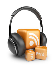 Feed of rss audio news.  Podcast concept. 3D icon isolated