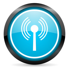 wifi blue glossy circle icon on white background