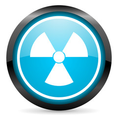 radiation blue glossy circle icon on white background
