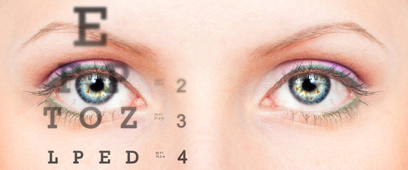 Eye with test vision chart
