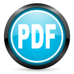pdf blue glossy circle icon on white background